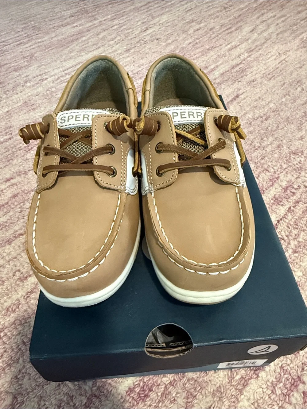 Sperry Kids Tan and White Deck Shoes with Brown Laces